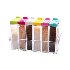 Acrylic transparent Spice Jar Colorful Lid Seasoning Box 6pcs/set Kitchen Tools Salt Condiment Cruet Storage box Containers