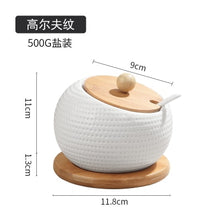 Load image into Gallery viewer, Ceramic cruet seasoning jar salt bowl sugar bowl kitchen household ceramic seasoning jar glass lid storage tank wooden tray