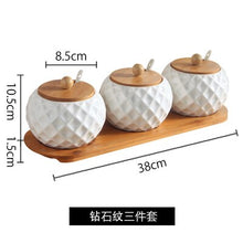 Load image into Gallery viewer, Ceramic cruet seasoning jar salt bowl sugar bowl kitchen household ceramic seasoning jar glass lid storage tank wooden tray