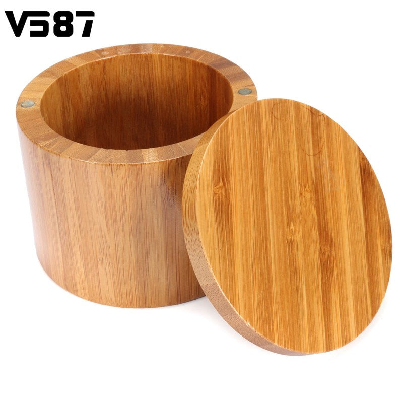 Spice Jar Wooden Round Natural Bamboo Salt Box Container Modern Kitchen Storage Case With Magnet Lid Herb Spice Tools