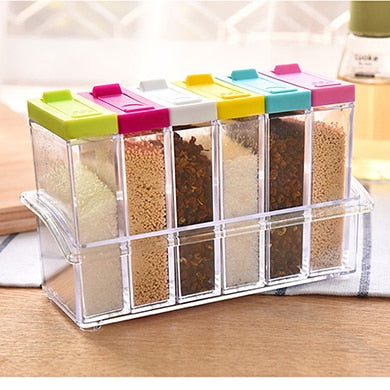 1pcs Transparent Spice Jar Set Salt and Pepper Seasoning Bottle Colorful Lid Kitchen Condiment Cruet Storage Container