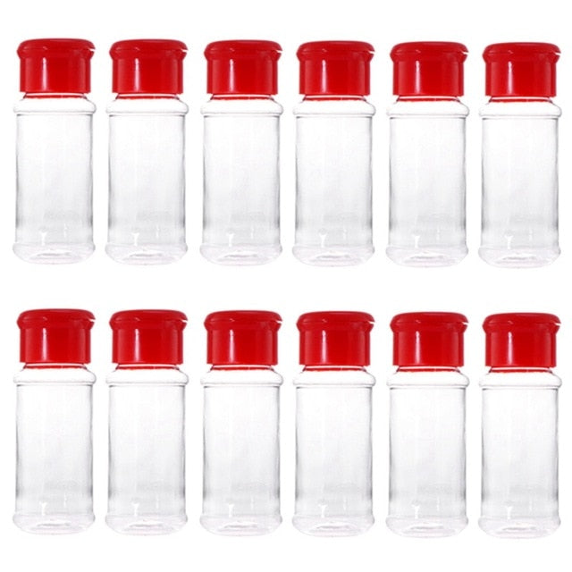 12 Pcs Plastic Spice Salt Pepper Shakers Seasoning Jar Can Barbecue Condiment Jar Bottles Cruet Container Kitchen Seasoning Bo